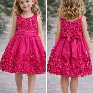 NWT Rare Editions Fuchsia Rosette Sequin Dress 2-Piece Set (6–9 Months)